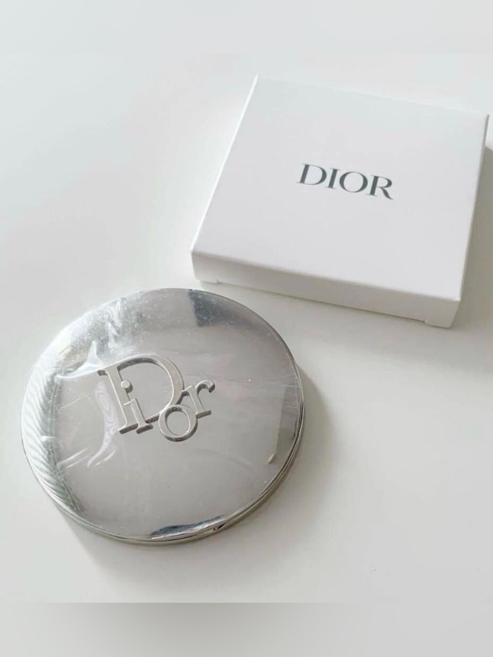 S Silver Dior Embossed Compact Mirror in Box - Never Used